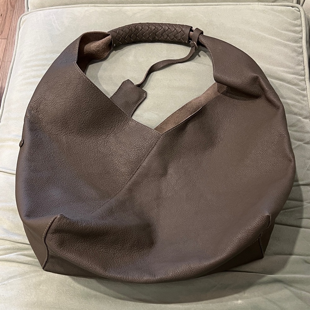 Colour Grey Leather Hobo Bag